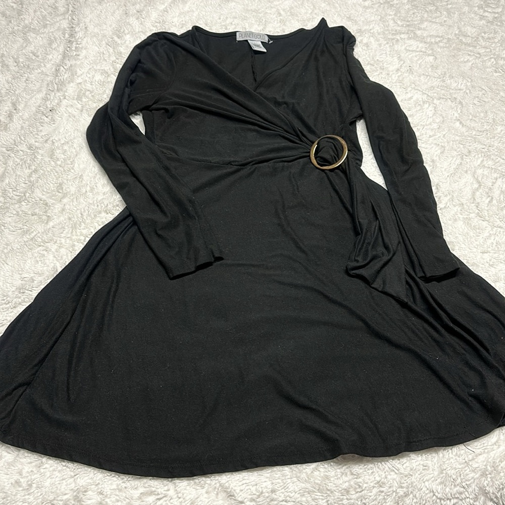 PLANET GOLD - Black Wrap Dress